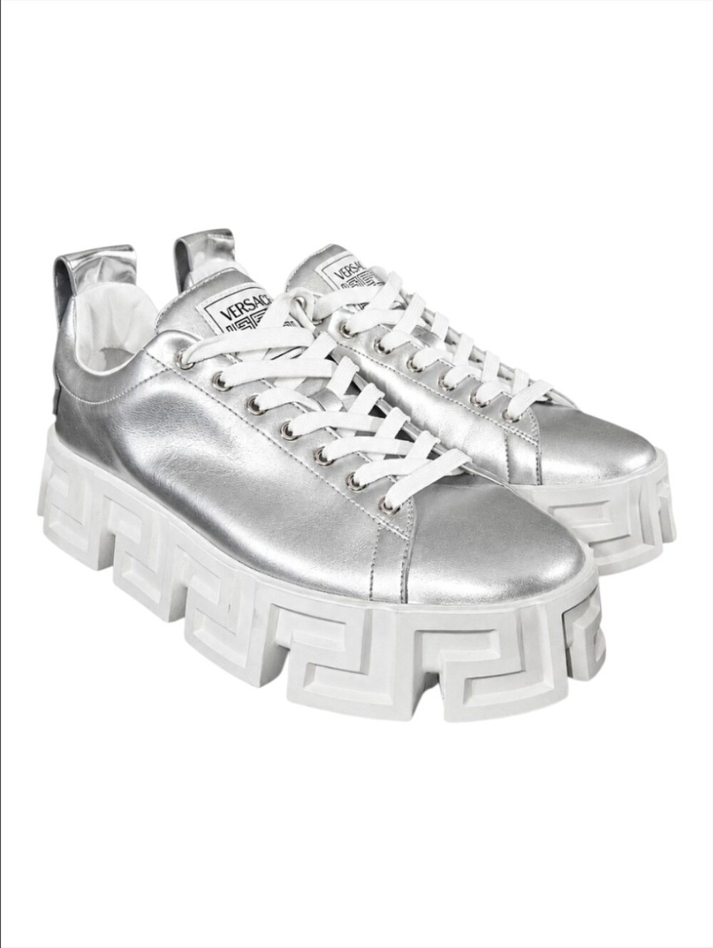 VERSACE | Metallic Silver Greca Platform Chunky Sneakers EU 44 US 11 - Picture 1 of 8